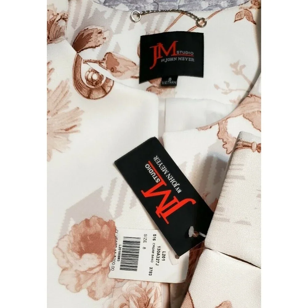 NWT JM Studio by John Meyer Womens Ivory Floral Blazer Coat Jacket Sz 8